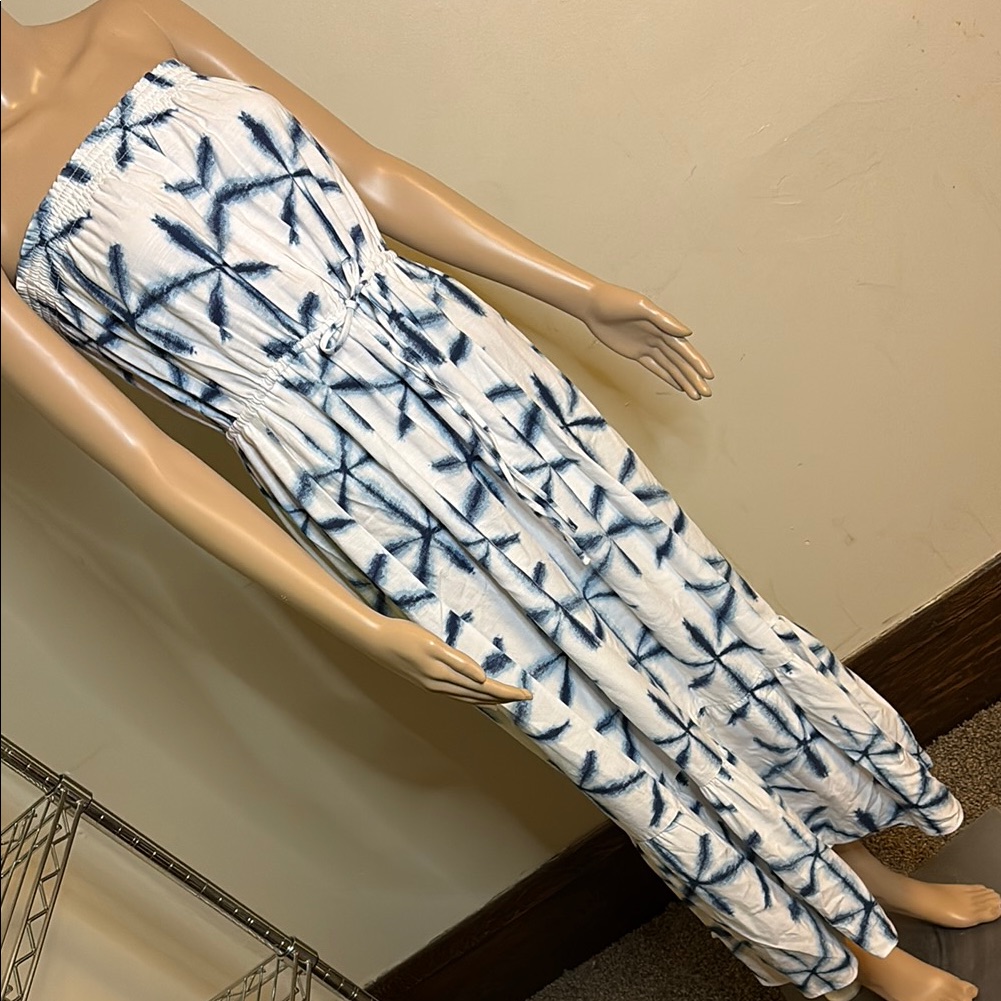 Loft Blue And White Strapless Sundress